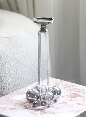 现代轻奢风人造水晶烛台装饰摆件