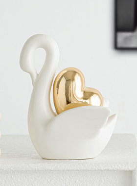浪漫爱意小天鹅爱心陶瓷装饰摆件