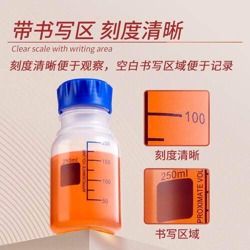 Labshark实验室塑料蓝盖试剂瓶PP广口透明方瓶丝口瓶250/500mL - 图3