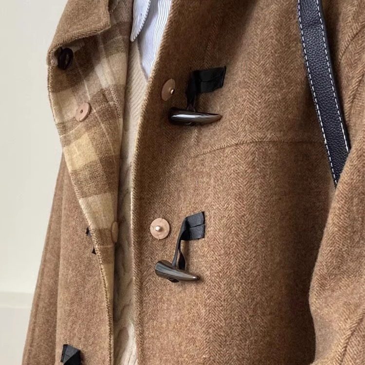 2026新款正反两穿复古格纹牛角扣双面羊毛大衣直筒大衣外套女风衣,淘宝优惠券,粉丝福利购,淘宝优惠卷