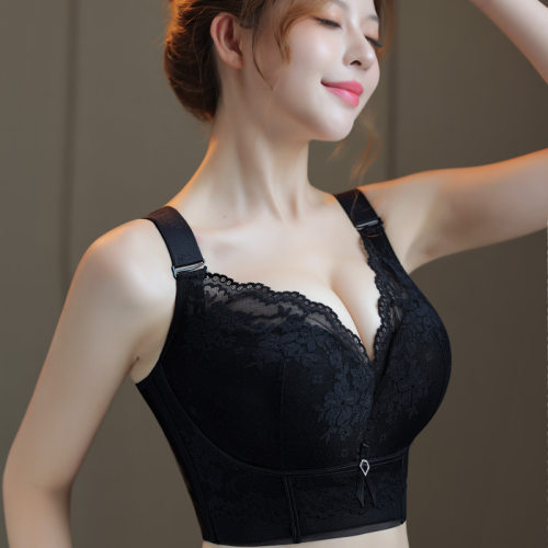 有钢圈五排扣薄杯大码内衣女胖mm收副乳上托防下垂大胸文胸285款 - 图1