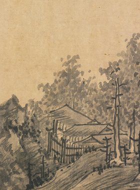 高清复刻元代吴镇草亭诗意图国画横幅山水禅意隐居艺术微喷装饰画