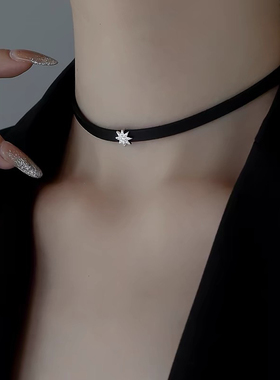 黑色皮绳项圈八芒星项链2024新款爆款chocker锁骨颈带甜酷辣妹风