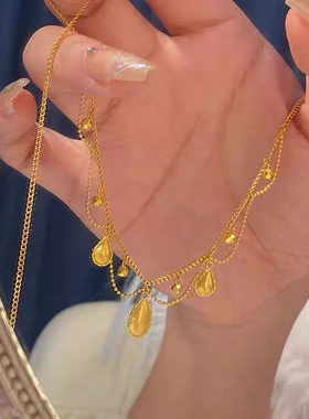 小红书同款金色水滴流苏项链女款2024新款锁骨链轻奢小众高级颈链