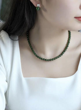 高级显白绿色玉髓项链串珠简约气质轻奢中式叠戴元宝锁骨链女夏天