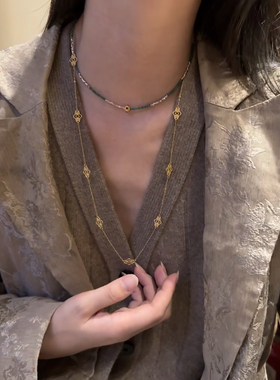 新中式复古秋冬毛衣链贵气高级感金色镂空项链女长款百搭轻奢配饰
