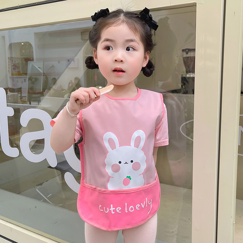 宝宝无袖吃饭罩衣夏季薄款儿童防水围裙幼儿园反穿衣婴儿围兜饭兜 - 图1