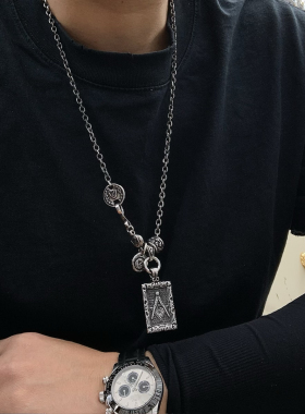 原创高街酷帅项链男女小众设计共济会吊坠钛钢复古嘻哈个性毛衣链