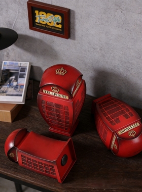 英伦风铁艺电话亭存钱罐储蓄罐