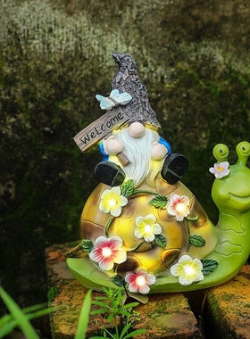 太阳能蜗牛精灵欢迎灯牌装饰摆件