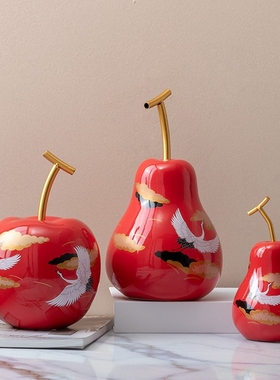 新中式客厅装饰摆件仙鹤梨苹果大
