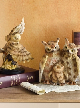 复古可爱猫头鹰客厅装饰摆件雕塑
