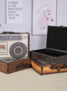 欧式创意复古风老式手提箱摆件