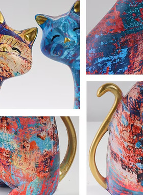 现代简约一对情侣猫摆件