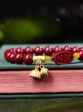 朱砂手链女高含量朱砂原创设计朱砂手串桃木手串招财转运珠助睡眠