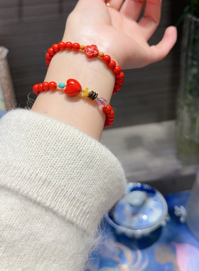 高含量朱砂屁桃多圈6mm手链女红色本命年护身轻奢高级感 旭阳