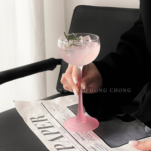 法式粉色塔杯高级感鸡尾酒杯女士微醺酒杯特调玻璃杯香槟杯高脚杯 - 图1