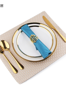 轻奢样板间摆台宽金边陶瓷餐盘