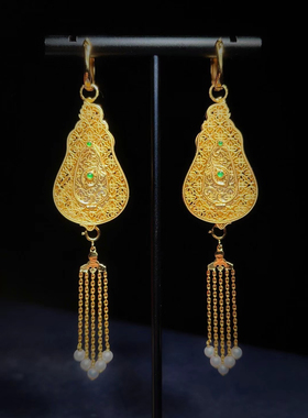 18k金镶玉籽玉原籽耳坠