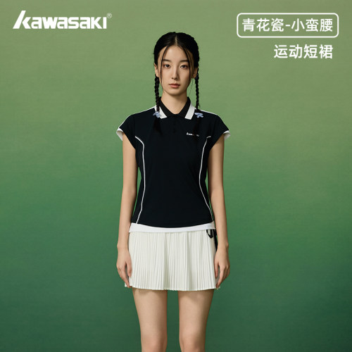 kawasaki川崎羽毛球裙女高腰百褶短裙网球运动休闲透气高弹半身裙 - 图0