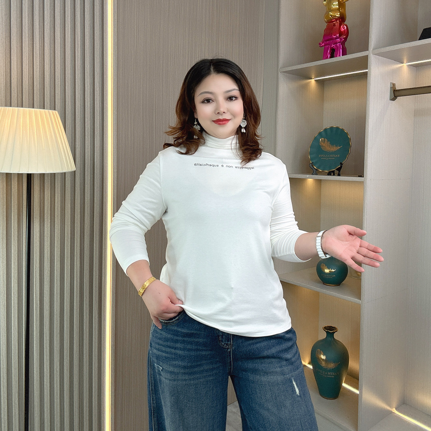 胖mm大码打底衫百搭简约基础款半高领秋冬内搭遮肉显瘦字母T恤衫,淘宝优惠券,粉丝福利购,淘宝优惠卷