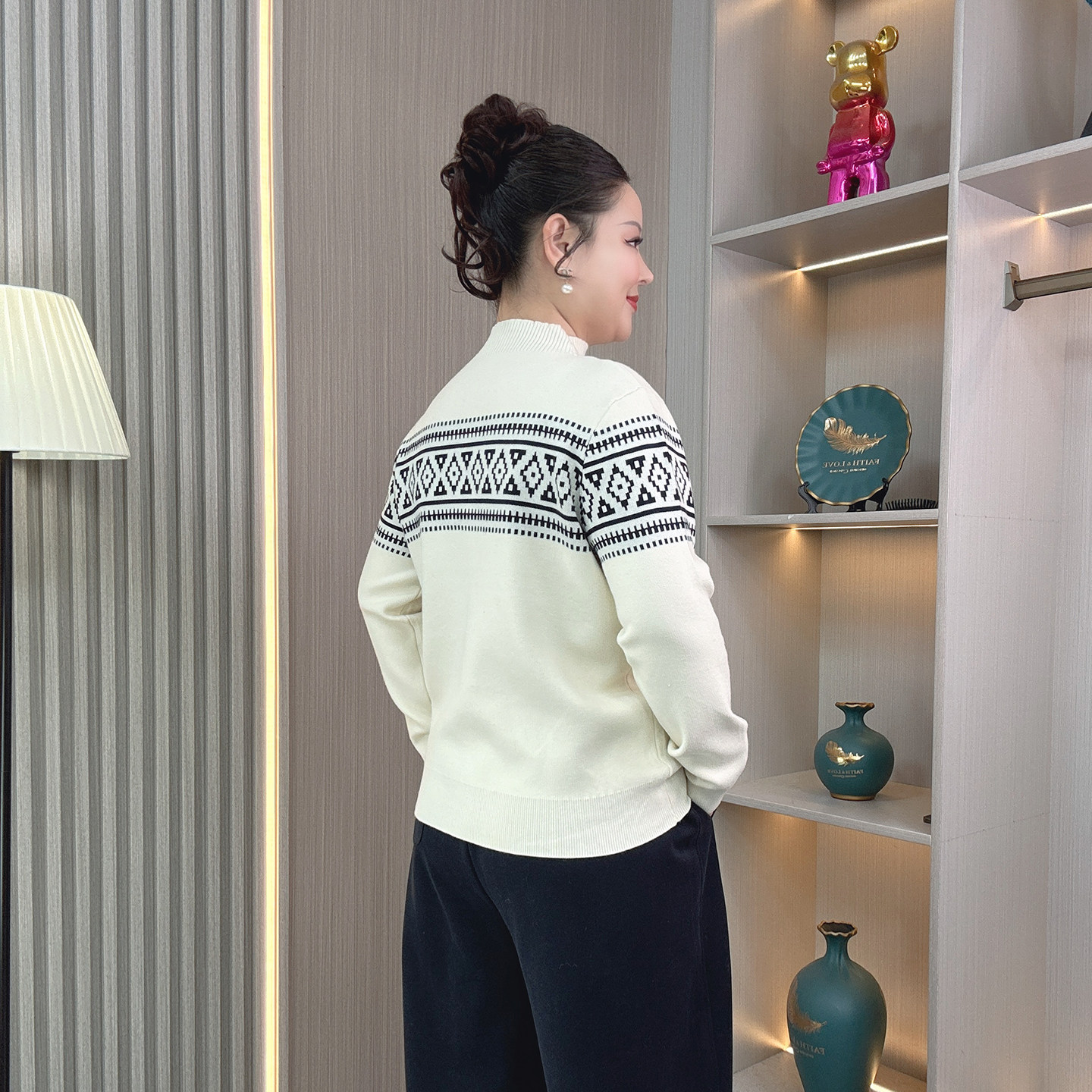 大码女装秋冬费尔岛提花设计感亲肤保暖半高领套头内搭毛衣针织衫,淘宝优惠券,粉丝福利购,淘宝优惠卷