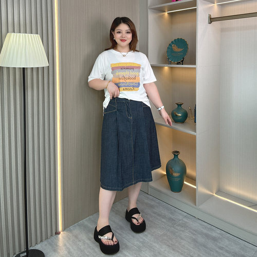 大码高腰牛仔半身裙女休闲裙子胖mm中长款a字高级感夏装显瘦长裙 - 图2
