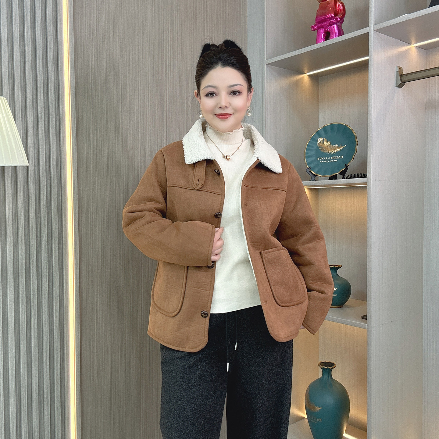 大码女装冬季加厚保暖韩系麑皮绒外套羊羔绒皮毛一体显瘦减龄上衣,淘宝优惠券,粉丝福利购,淘宝优惠卷