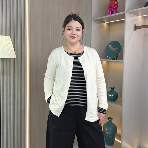早秋别致假两件针织开衫女大码小众设计通勤百搭宽松上衣秋冬新款 - 图1