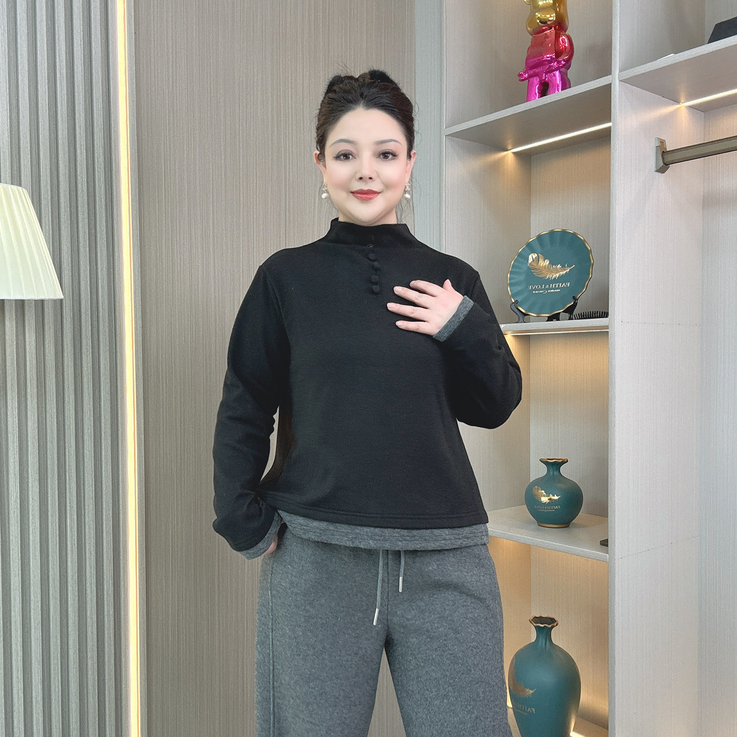 半高领加绒打底衫女大码胖mm冬季加厚保暖假两件长袖T恤内搭上衣,淘宝优惠券,粉丝福利购,淘宝优惠卷