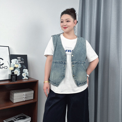 春夏装新款牛仔马甲女大码韩版复古无袖背心显瘦百搭坎肩外搭外套 - 图2