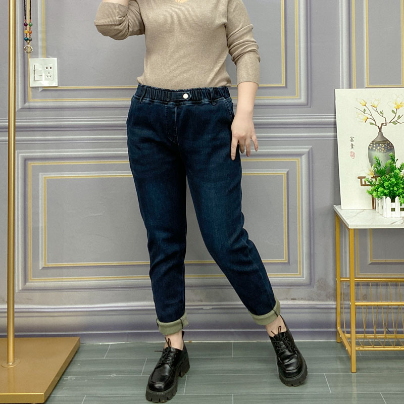 松紧腰加绒牛仔裤女大码胖mm宽松秋冬季保暖哈伦裤高腰显瘦老爹裤,淘宝优惠券,粉丝福利购,淘宝优惠卷