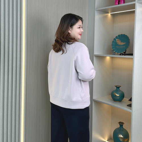 大码女装纯色棒球服外套春秋宽松时尚潮流减龄百搭长袖卫衣短外套 - 图3