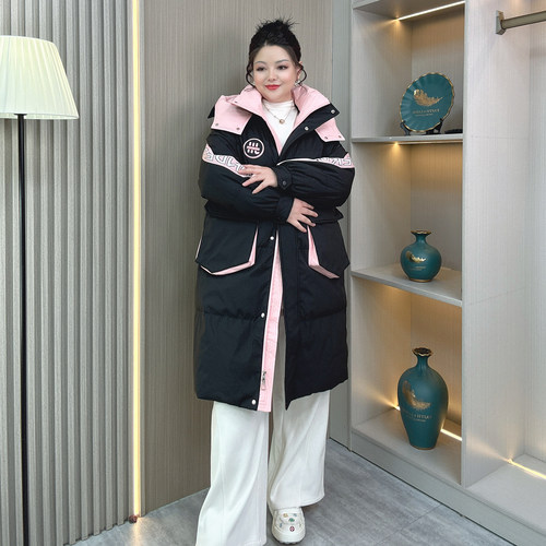 大码胖mm保暖羽绒服女中长款冬季新款时尚宽松显瘦白鸭绒加厚外套 - 图1