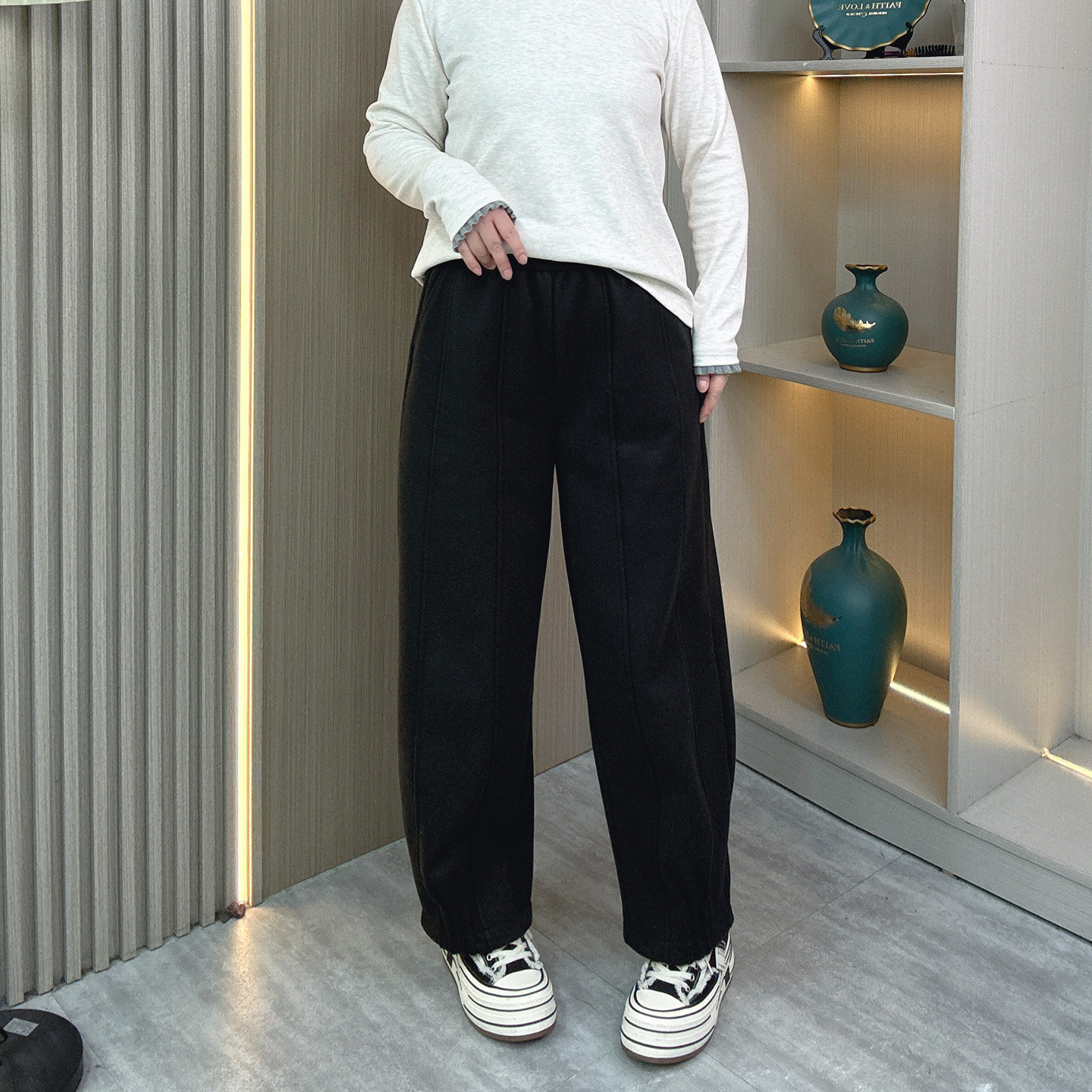 毛呢高腰加绒九分休闲裤女冬季大码胖mm宽松显瘦小个子百搭阔腿裤,淘宝优惠券,粉丝福利购,淘宝优惠卷