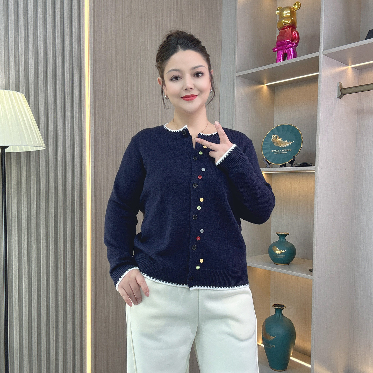 韩版宽松大码针织毛衣女秋冬新款胖mm彩色扣百搭简约显瘦开衫外套,淘宝优惠券,粉丝福利购,淘宝优惠卷