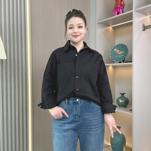 宽松衬衫外套女春秋装2026新款大码胖mm显瘦衬衣时尚洋气开衫上衣 - 图1