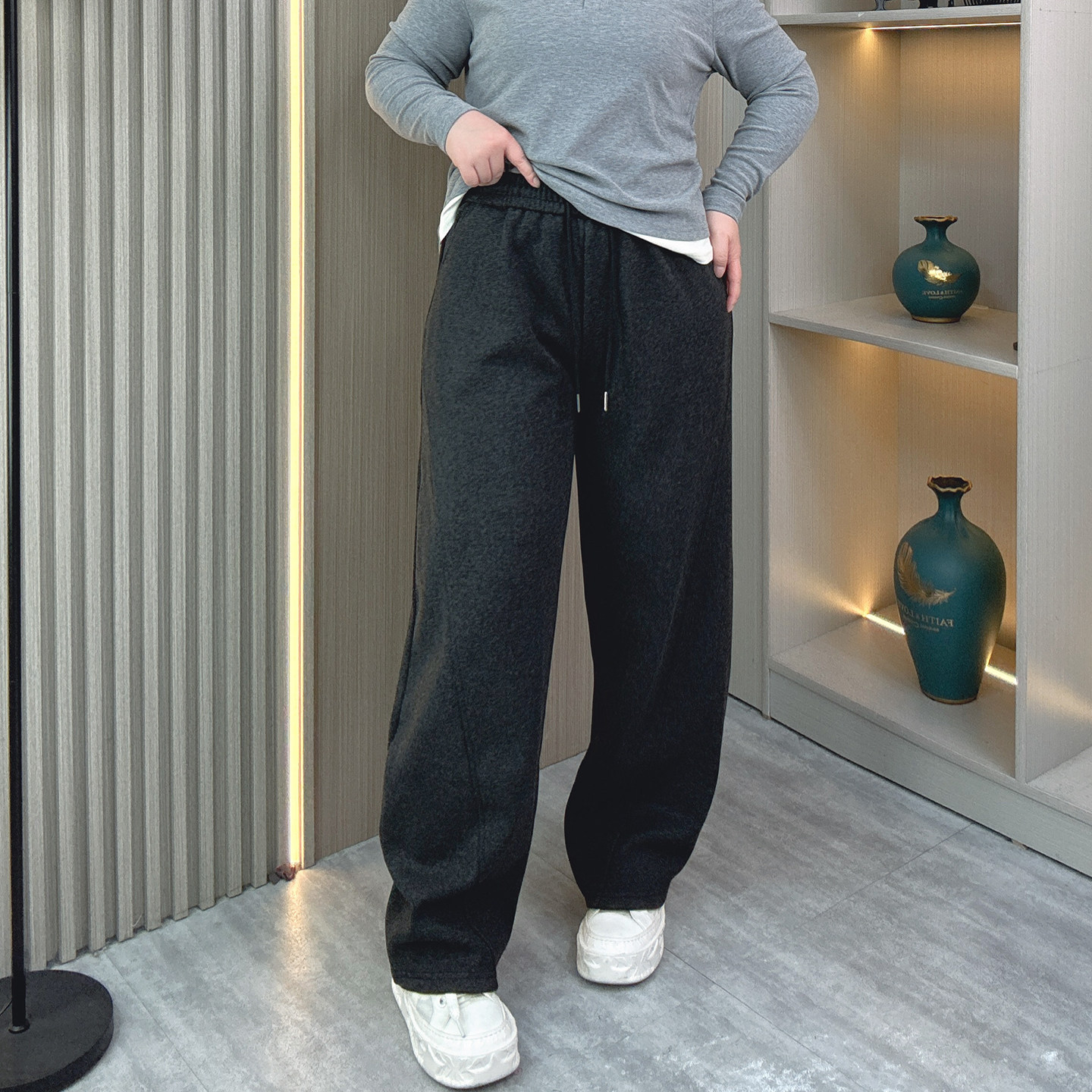 大码女装加绒加厚休闲阔腿裤秋冬卫裤松紧高腰显瘦直筒长裤弯刀裤,淘宝优惠券,粉丝福利购,淘宝优惠卷