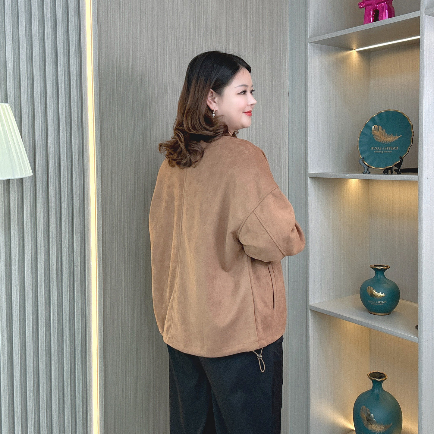 大码女装胖mm麑皮绒短外套女士秋季新款美式复古宽松时尚夹克上衣,淘宝优惠券,粉丝福利购,淘宝优惠卷