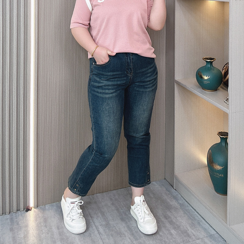 直筒高腰牛仔裤女春夏大码胖mm宽松显瘦弹力休闲阔腿九分烟管裤子,淘宝优惠券,粉丝福利购,淘宝优惠卷