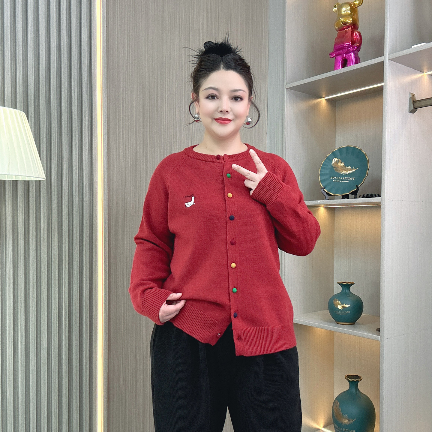 大码女装胖mm秋冬新款韩系刺绣高级慵懒宽松显瘦针织开衫毛衣外套,淘宝优惠券,粉丝福利购,淘宝优惠卷