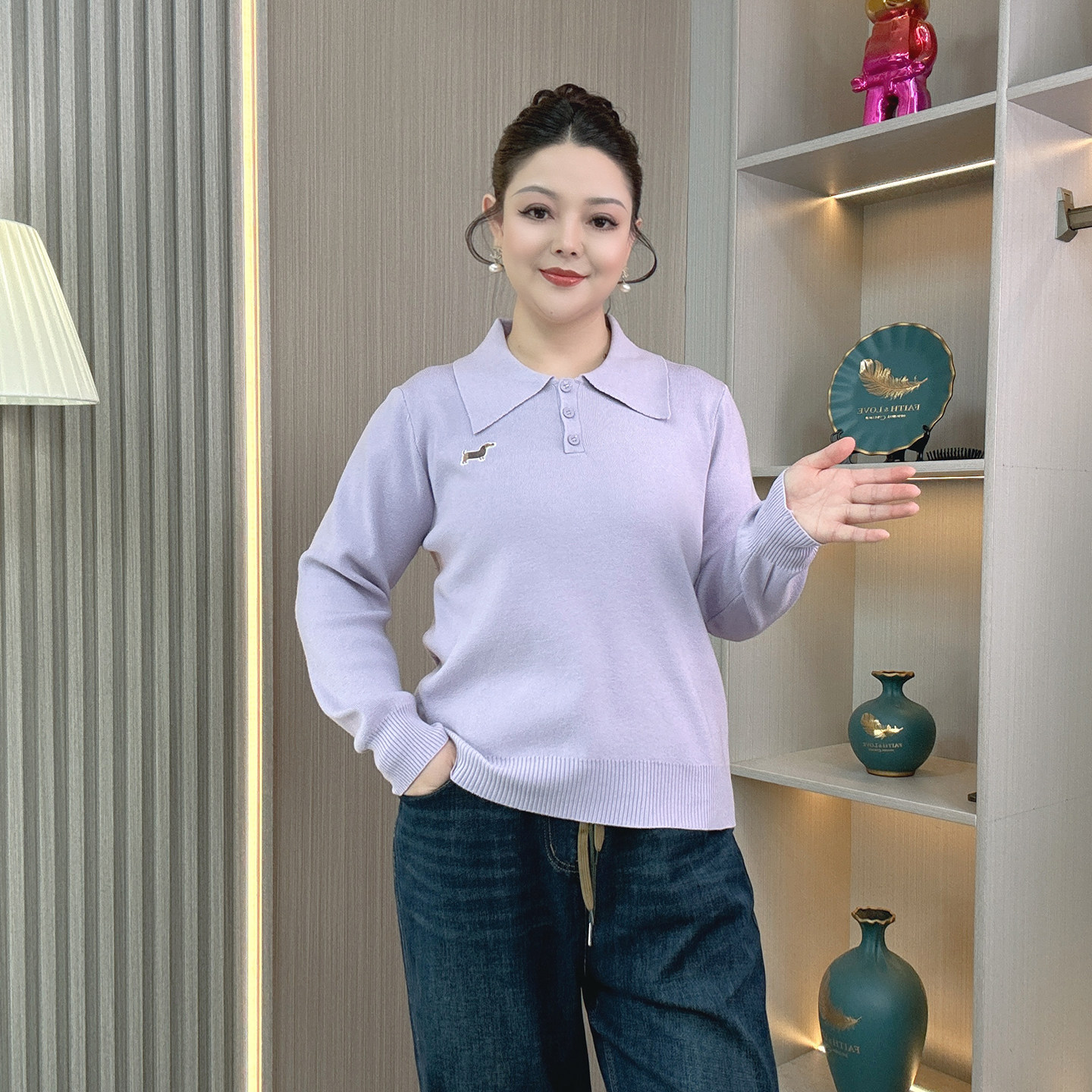 大码女装腊肠小狗刺绣软糯毛衣长袖针织衫胖mm秋冬季显瘦翻领上衣,淘宝优惠券,粉丝福利购,淘宝优惠卷