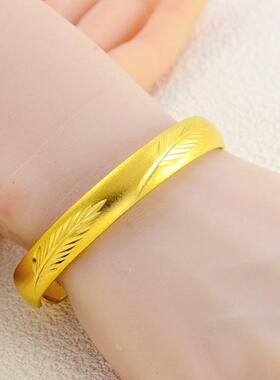 新款高仿镀金镀银开口磨砂树叶手镯高级简约手镯百搭时尚