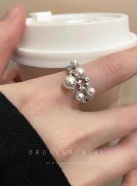 珍珠开口可调节戒指女2026年新款潮时尚轻奢高级设计感食指戒指环