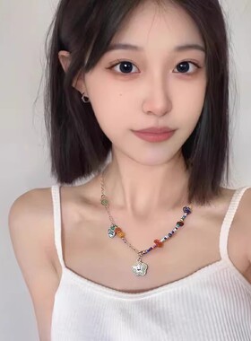 夏日多巴胺穿搭彩色串珠项链甜酷小众设计不掉色极简锁骨链网红