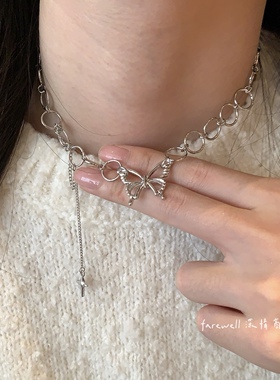 星芒流苏镂空蝴蝶项链 轻奢小众设计锁骨链 酷飒风通勤百搭项链