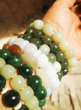 捡石人品牌各种和田玉老型珠手串14毫米16毫米黑青玉黄口料青白玉