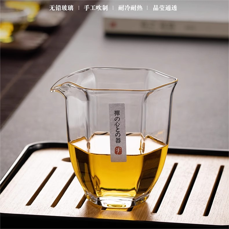 日式加厚透明玻璃公道杯六边分茶器大容量耐高温泡茶匀杯茶具配,淘宝优惠券,粉丝福利购,淘宝优惠卷