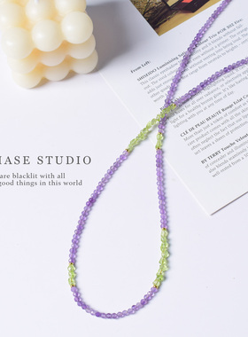 天然紫水晶+橄榄石轻奢锁骨链女