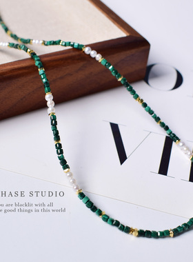 孔雀石+珍珠项链锁骨链女轻奢